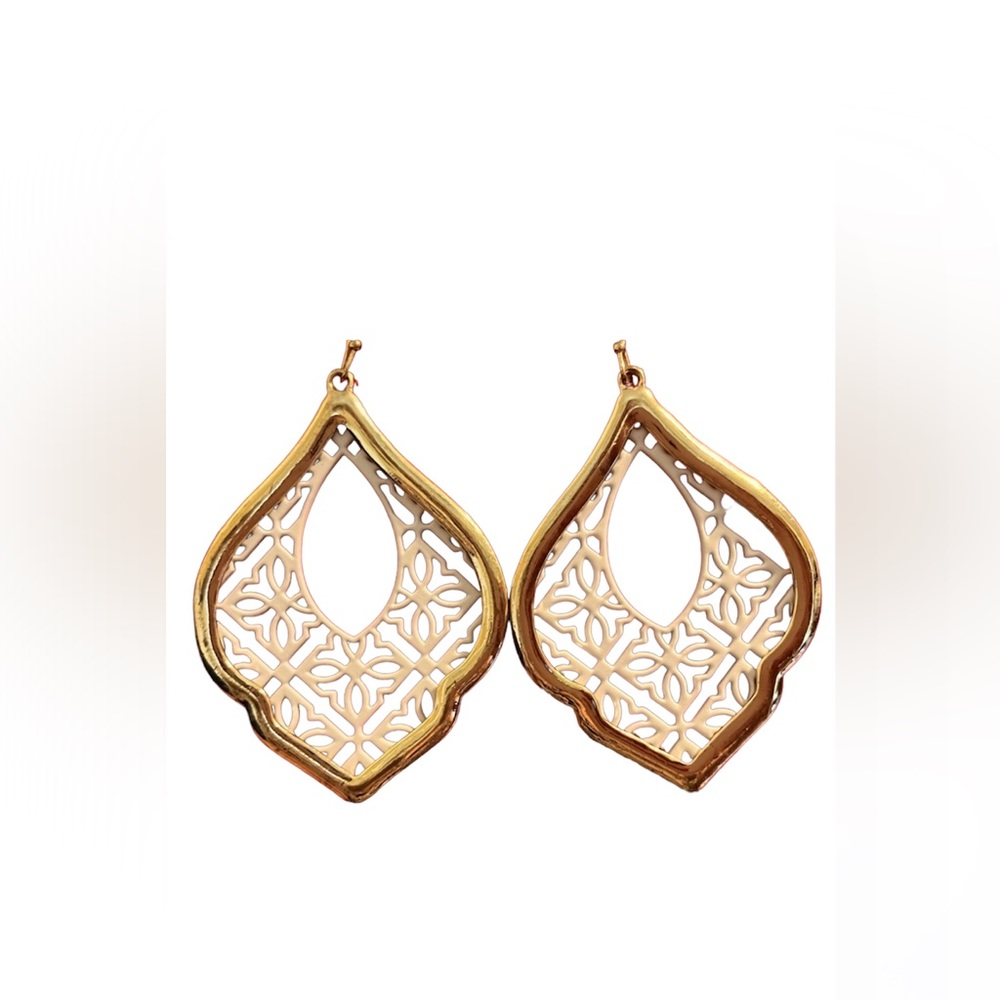 Filigreed Earrings White/Gold plated Costume Jewelry hook backs Boho inspired